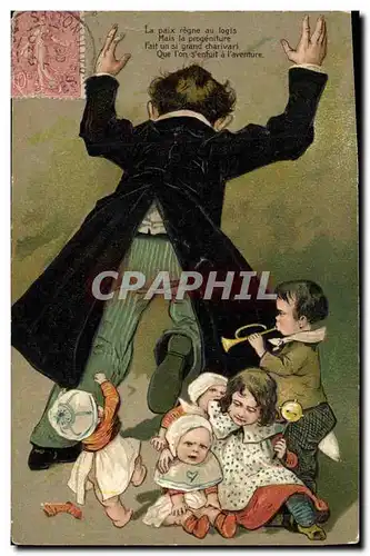 Cartes postales Fantaisie Maitre Enfants Trompette