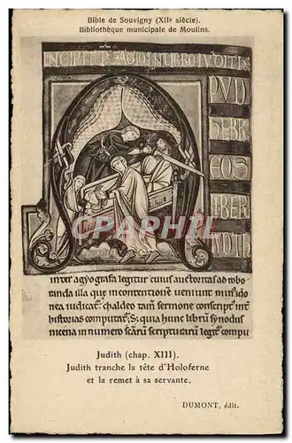 Cartes postales Bibliotheque municipale de Moulins Bible de Souvigny Judith tranche la tete d&#39Holoferne et la