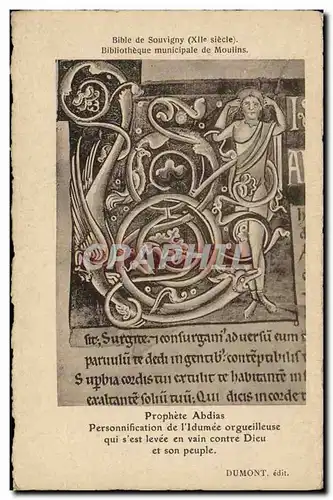 Cartes postales Bibliotheque municipale de Moulins Bible de Souvigny Prophete Abdias Personnification de l&#39Id