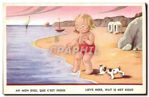 Cartes postales Fantaisie Illustrateur Enfant Plage Chien