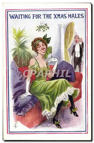 Cartes postales Fantaisie Illustrateur Femme Waiting for the Wmas males