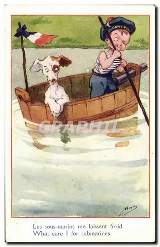 Cartes postales Fantaisie Illustrateur Enfant Chien Barque