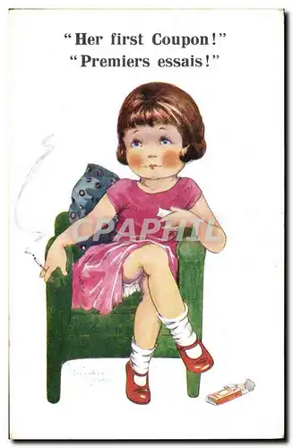 Ansichtskarte AK Fantaisie Illustrateur Enfants Her first coupon ! Cigarette Tabac