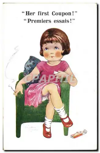 Cartes postales Fantaisie Illustrateur Enfants Her first coupon ! Cigarette Tabac