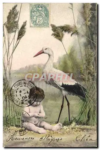 Cartes postales Enfant Cigogne