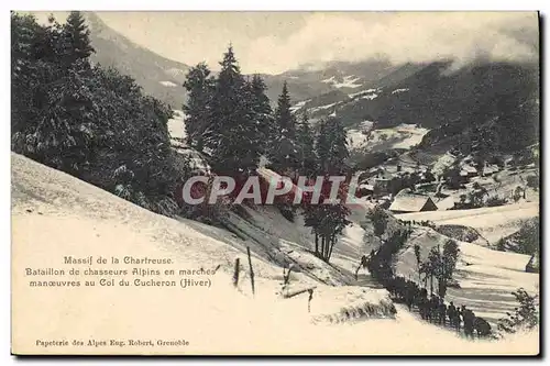Ansichtskarte AK Militaria Chasseurs alpins Massif de la Chartreuse Bataillon de Chasseurs Alpins en marches Mano