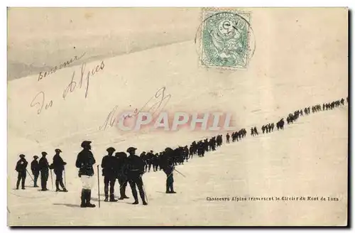 Cartes postales Militaria Chasseurs alpins traversant le glacier du Mont de Lans