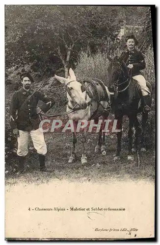 Ansichtskarte AK Militaria Chasseurs alpins Muletier et soldat ordonnance (n�24 sur le col)