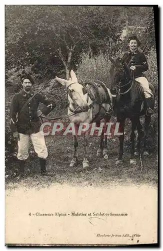 Cartes postales Militaria Chasseurs alpins Muletier et soldat ordonnance (n�24 sur le col)