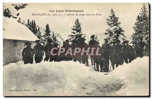 Cartes postales Militaria Chasseurs alpins Briancon Corvee de neige dans les forts