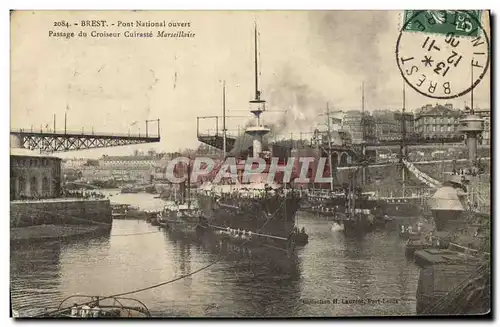 Ansichtskarte AK Bateau Brest Pont national ouvert Passage du croiseur Cuirasse Marseillaise