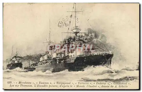 Cartes postales Bateau Mirabeau Danton Vergniaud Voltaire Diderot Condorcet Les six Thomson