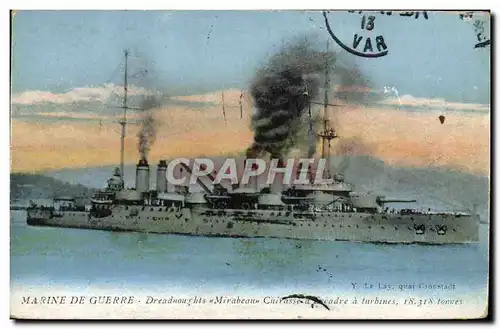 Cartes postales Bateau Dradnoughts Mirabeau Cuirasse d'escadre a turbines