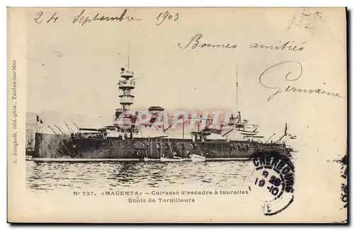 Cartes postales Bateau Magenta Cuirasse d'escadre a tourelles Ecole de torpilleurs