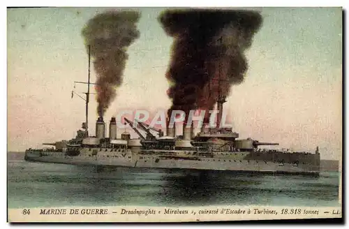 Cartes postales Bateau Dreadnoughts Mirabeau Cuirasse d&#39escadre a turbines