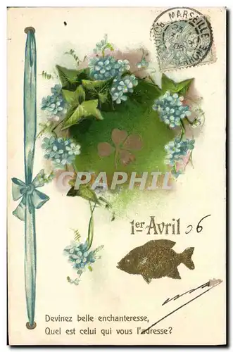 Cartes postales Fantaisie Fleurs Poisson 1er Avril Trefles