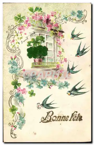 Cartes postales Fantaisie Fleurs Hirondelles