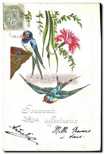 Cartes postales Fantaisie Fleurs Oiseaux