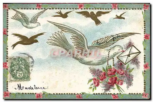 Cartes postales Fantaisie Fleurs Oiseaux Colombe