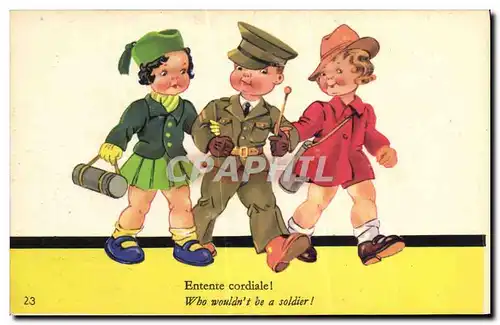 Ansichtskarte AK Fantaisie Illustrateur Enfants Entente cordiale Militaria