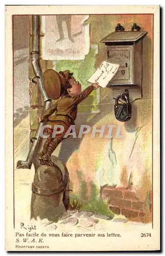 Cartes postales Fantaisie Illustrateur Right Pas facile de vous faire parvenir une lettre Militaria