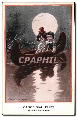 Cartes postales Fantaisie Illustrateur Fred Spurgin Enfants Canoe Lune