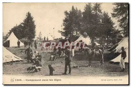 Cartes postales Militaria Chasseurs Alpins Campement dans les Alpes