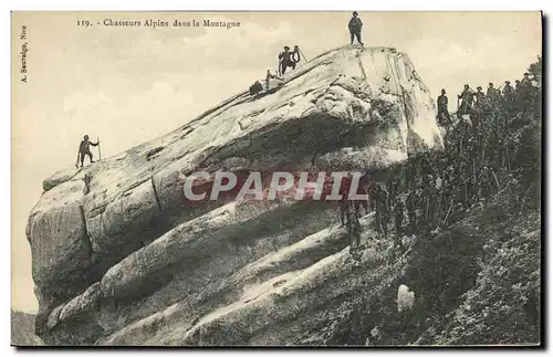 Cartes postales Militaria Chasseurs Alpins dans la montagne