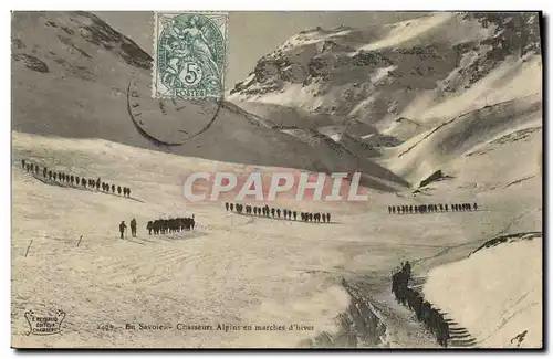 Cartes postales Militaria Chasseurs Alpins en marches d&#39hiver En Savoie