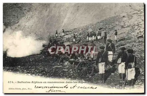 Cartes postales Militaria Chasseurs Alpins Batteries alpines en manoeuvres dans les Alpes