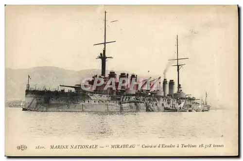 Cartes postales Bateau Mirabeau Cruirasse d&#39escadre a turbines