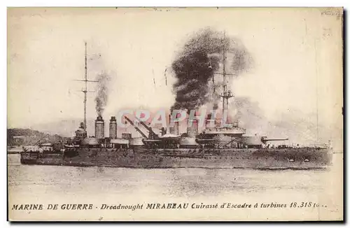 Cartes postales Bateau Dreadnought Mirabeau Cuirasse d&#39escadre a turbines