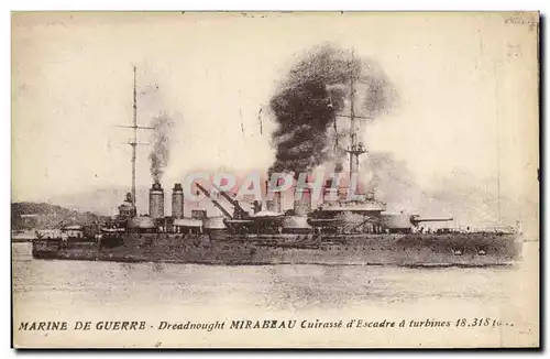 Cartes postales Bateau Dreadnought Mirabeau Cuirasse d'escadre a turbines