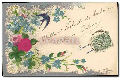 Cartes postales Fantaisie Fleurs Hirondelle