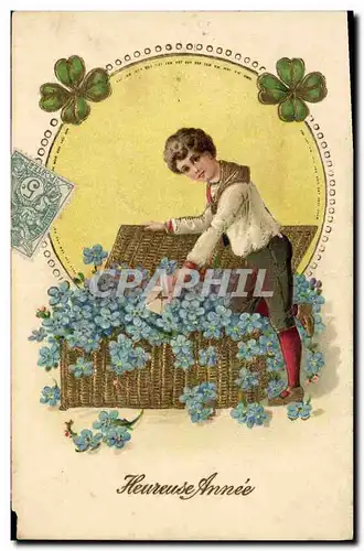 Cartes postales Fantaisie Fleurs Enfant Trefle