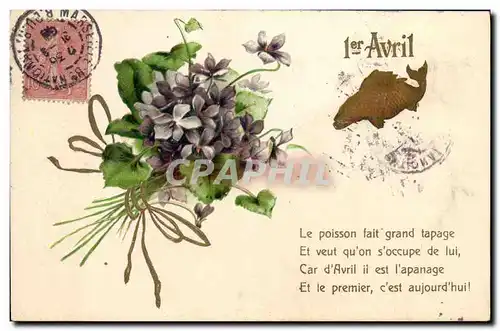 Cartes postales Fantaisie Fleurs 1er Avril Poisson