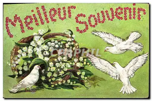 Cartes postales Fantaisie Fleurs Muguet Colombes