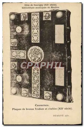 Cartes postales Bibliotheque Bible de Souvigny Moulins Couverture Plaques de bronze fondues