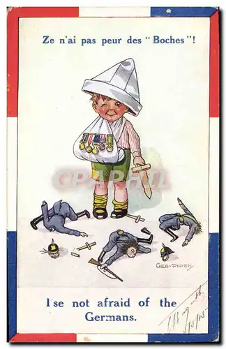 Ansichtskarte AK Fantaisie Illustrateur Enfant Ze n&#39ai pas peur des Boches Militaria