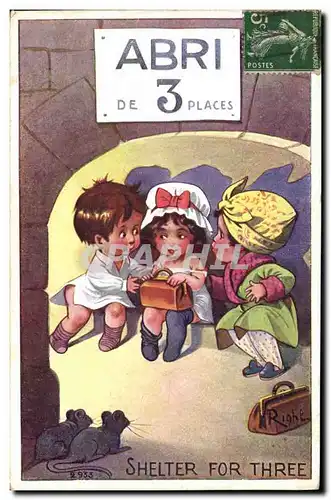 Cartes postales Fantaisie Illustrateur Enfants Shelter for three Souris