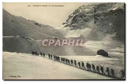 Cartes postales Militaria Chasseurs Alpins en reconnaissance