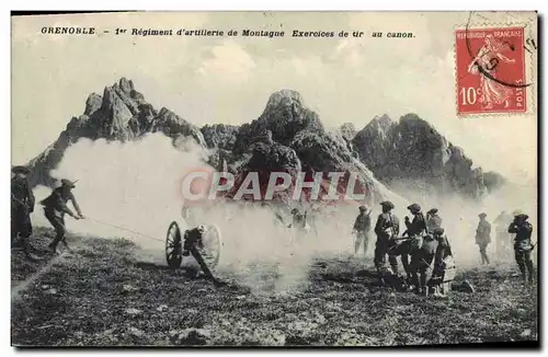Cartes postales Militaria Chasseurs Alpins Grenoble 1er regiment d&#39artillerie de montagne Exercices de tir au