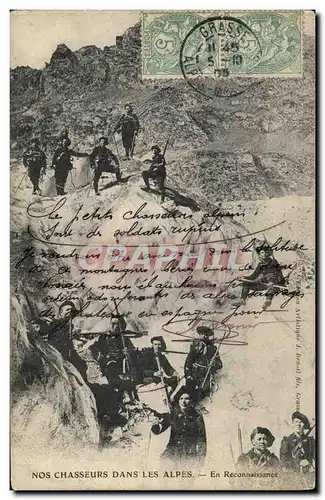 Cartes postales Militaria Chasseurs Alpins dans les Alpes En reconnaissance