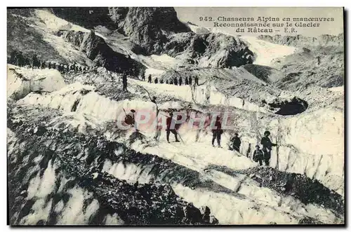 Cartes postales Militaria Chasseurs Alpins en manoeuvres Reconnaissance sur le glacier du Rateau