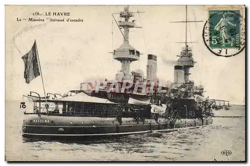 Ansichtskarte AK Bateau Le Havre Le Massena Cuirasse d&#39escadre