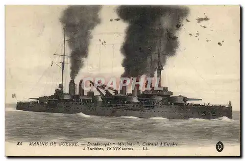 Cartes postales Bateau Dreadnought Mirabeau Cuirasse d&#39escadre a turbines