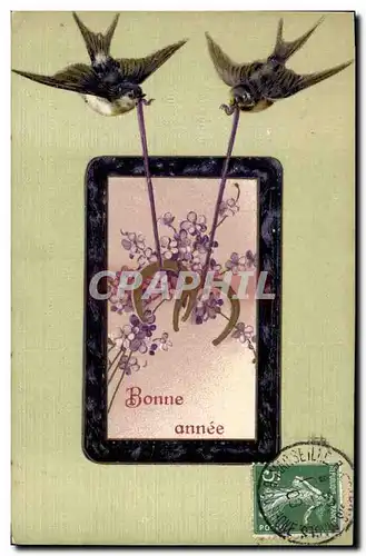 Cartes postales Fantaisie Fleurs Hirondelles Fer a cheval