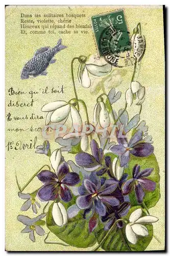 Cartes postales Fantaisie Fleurs Poisson