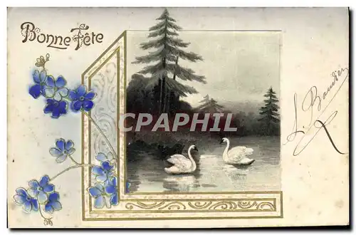 Cartes postales Fantaisie Fleurs Cygnes