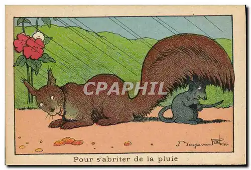 Image Benjamin Rabier Pour s&#39abriter de la pluie Ecureuil Souris